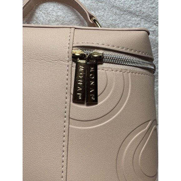 Monat Embossed Pink Makeup Bag Travel Case With Top Handle & Zipper Closure - Picture 5 of 6
